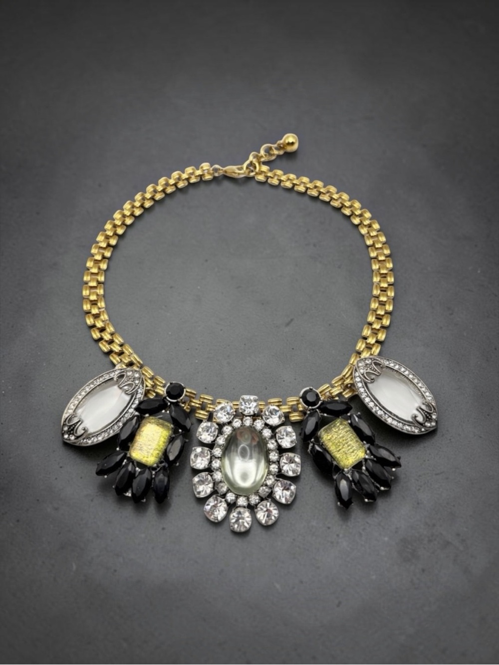 Vintage Lulu Frost Baroque Style Crystal Cabochon Statement Necklace 20–22”